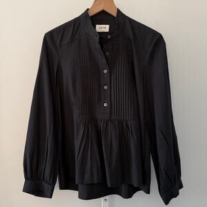 JOIE Webb cotton pleated long sleeve blouse black small